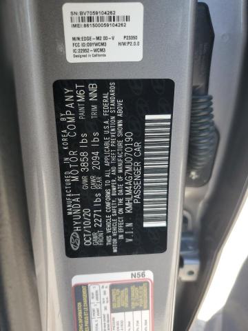 KMHLM4AG7MU070190 - 2021 HYUNDAI ELANTRA SEL GRAY photo 12