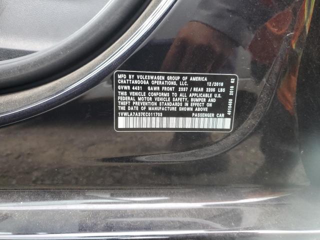 1VWLA7A37KC011703 - 2019 VOLKSWAGEN PASSAT WOLFSBURG BLACK photo 12