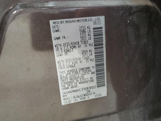 5N1AR2MN8FC708902 - 2015 NISSAN PATHFINDER S BROWN photo 13