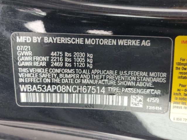 WBA53AP08NCH67514 - 2022 BMW 430I BLACK photo 12