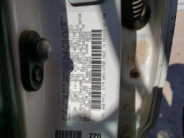 3TMJU4GN8BM110814 - 2011 TOYOTA TACOMA DOUBLE CAB PRERUNNER WHITE photo 12