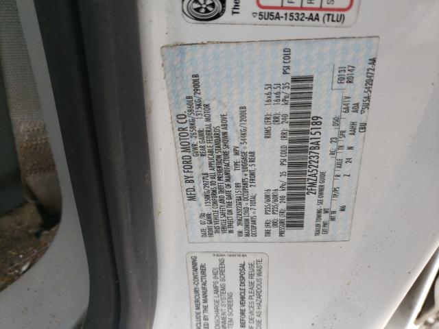 2FMZA52237BA15189 - 2007 FORD FREESTAR SEL WHITE photo 10