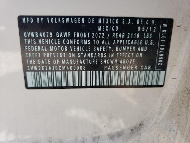 3VW2K7AJ8CM409008 - 2012 VOLKSWAGEN JETTA BASE Weiß Foto 12