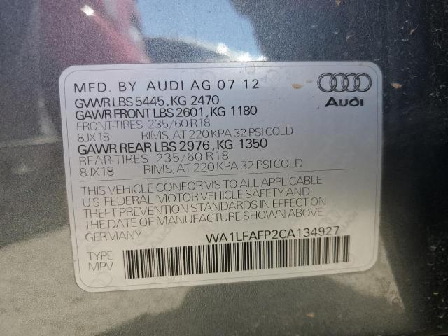 WA1LFAFP2CA134927 - 2012 AUDI Q5 PREMIUM PLUS GRAY photo 10