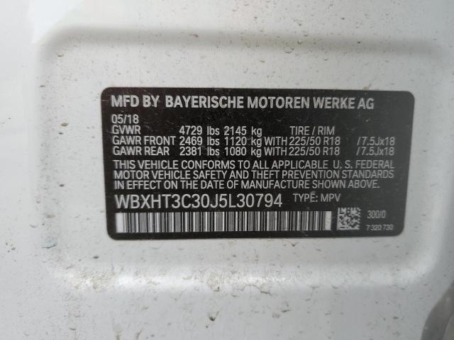 WBXHT3C30J5L30794 - 2018 BMW X1 XDRIVE28I WHITE photo 12