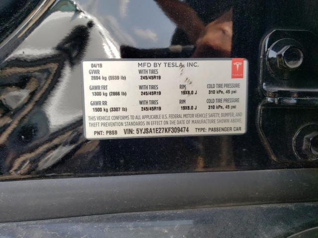 5YJSA1E27KF309474 - 2019 TESLA MODEL S Սև լուսանկար 13