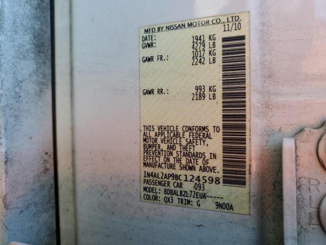 1N4AL2AP9BC124598 - 2011 NISSAN ALTIMA BASE თეთრი ფოტო 12