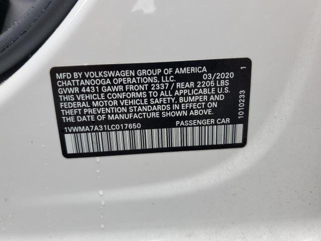 1VWMA7A31LC017650 - 2020 VOLKSWAGEN PASSAT R-LINE Weiß Foto 12