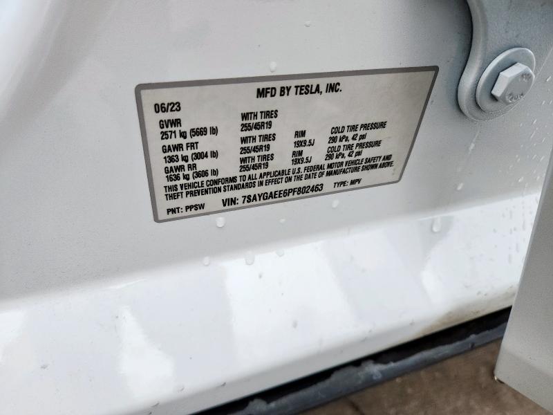 7SAYGAEE6PF802463 - 2023 TESLA MODEL Y WHITE photo 12