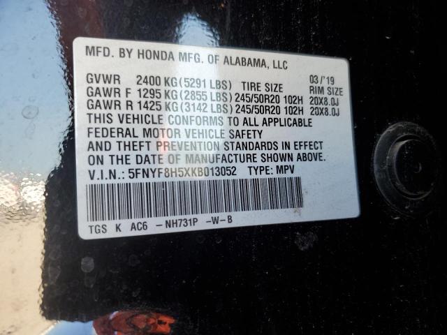 5FNYF8H5XKB013052 - 2019 HONDA PASSPORT EXL أسود صورة 13
