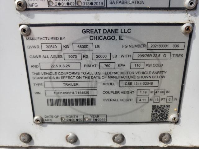 1GR1A9621LT154529 - 2020 GREAT DANE TRAILER SEMI TRAIL WHITE photo 10