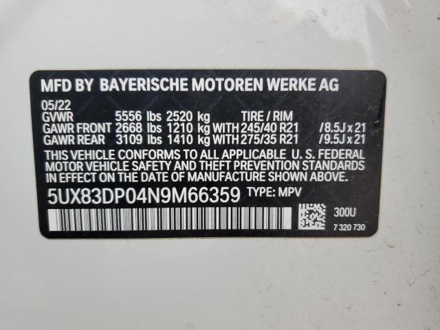 5UX83DP04N9M66359 - 2022 BMW X3 M40I WHITE photo 13