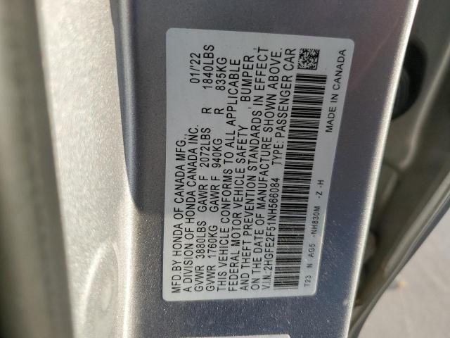 2HGFE2F51NH566084 - 2022 HONDA CIVIC SPORT 银色 照片 12