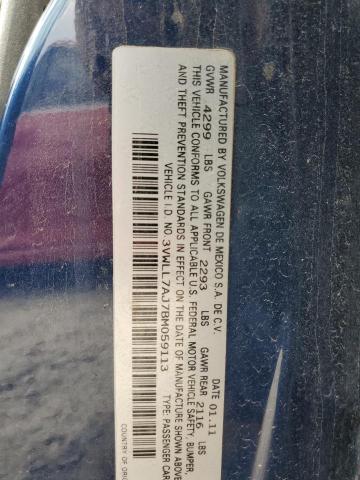 3VWLL7AJ7BM059113 - 2011 VOLKSWAGEN JETTA TDI ლურჯი ფოტო 12