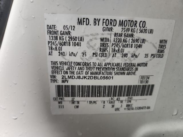 2LMDJ8JK2DBL05601 - 2013 LINCOLN MKX WHITE photo 13