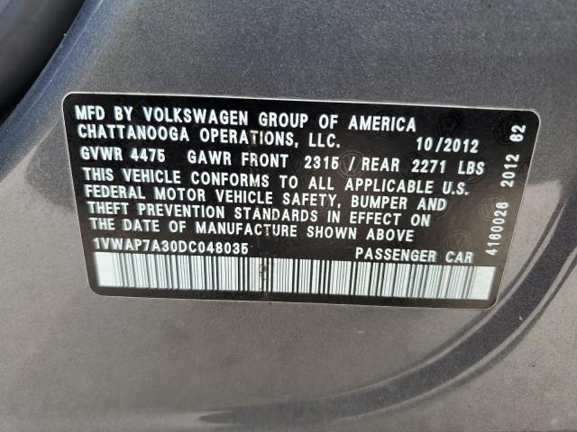 1VWAP7A30DC048035 - 2013 VOLKSWAGEN PASSAT S GRAY photo 13