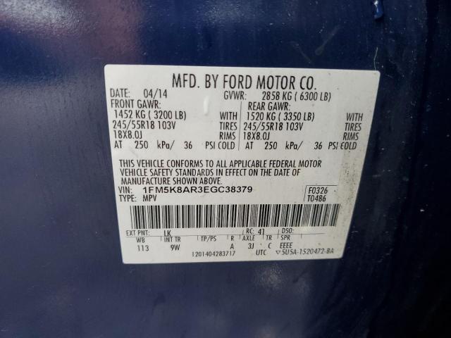 1FM5K8AR3EGC38379 - 2014 FORD EXPLORER POLICE INTERCEPTOR BLUE photo 14