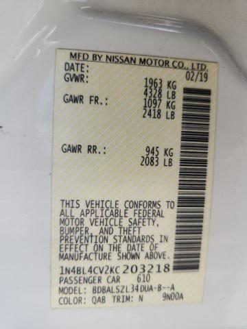 1N4BL4CV2KC203218 - 2019 NISSAN ALTIMA SR Blanc photo 13