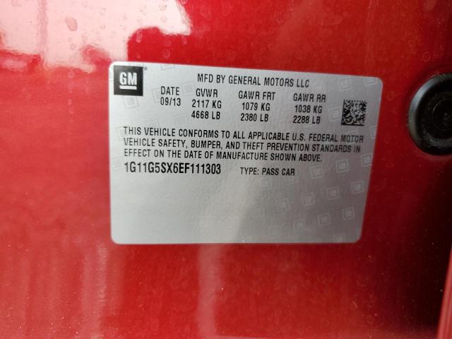 1G11G5SX6EF111303 - 2014 CHEVROLET MALIBU 3LT 红色 照片 12