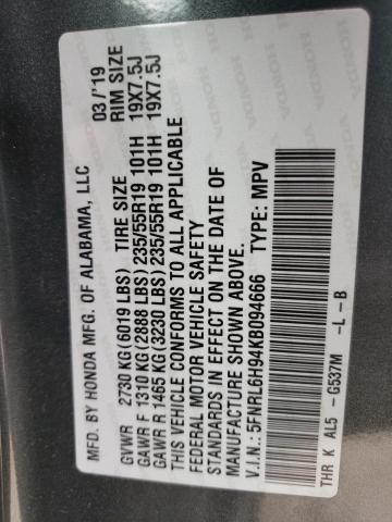 5FNRL6H94KB094666 - 2019 HONDA ODYSSEY ELITE Grün Foto 13