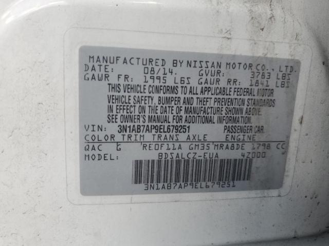 3N1AB7AP9EL679251 - 2014 NISSAN SENTRA S WHITE photo 13