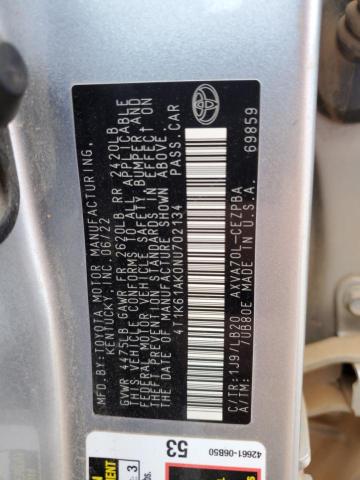 4T1K61AK0NU702134 - 2022 TOYOTA CAMRY XSE 银色 照片 12