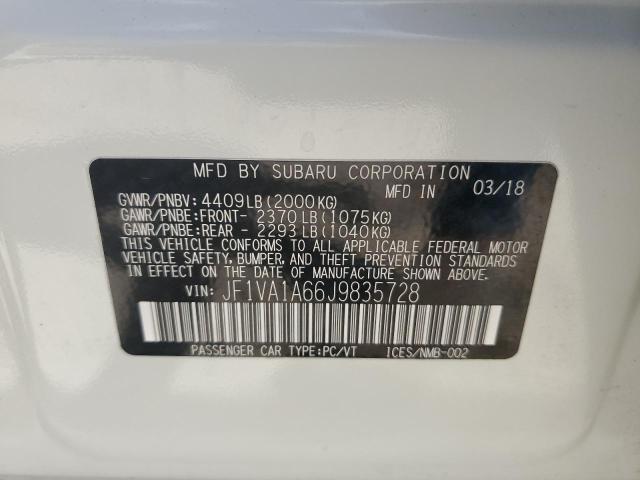 JF1VA1A66J9835728 - 2018 SUBARU WRX WHITE photo 12