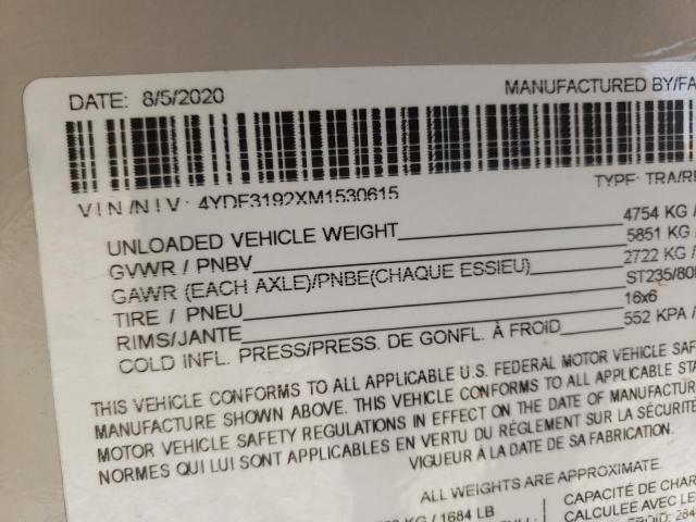 4YDF3192XM1530615 - 2021 KEYSTONE SPRINTER BEIGE photo 10