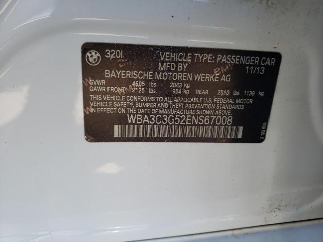 WBA3C3G52ENS67008 - 2014 BMW 320 I XDRIVE WHITE photo 12