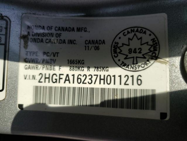 2HGFA16237H011216 - 2007 HONDA CIVIC DX SILVER photo 12