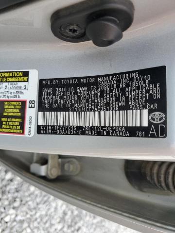 2T1BU4EE2AC351038 - 2010 TOYOTA COROLLA BASE SILVER photo 12