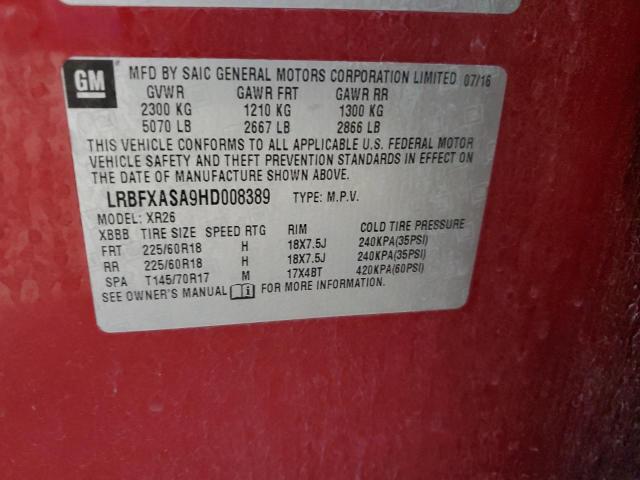 LRBFXASA9HD008389 - 2017 BUICK ENVISION PREFERRED RED photo 13