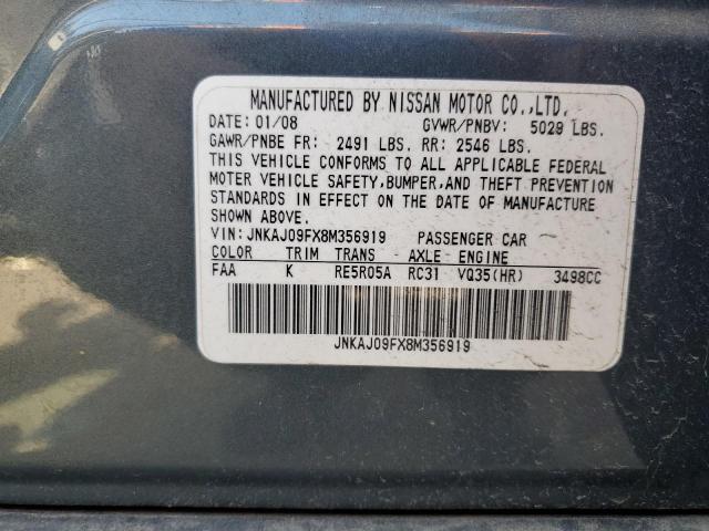 JNKAJ09FX8M356919 - 2008 INFINITI EX35 BASE Կապույտ լուսանկար 14