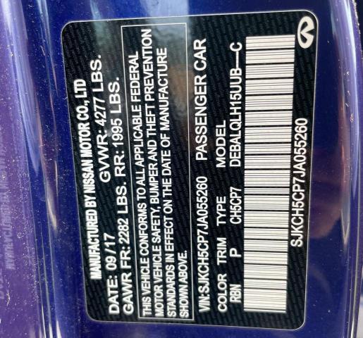 SJKCH5CP7JA055260 - 2018 INFINITI QX30 BASE BLUE photo 10