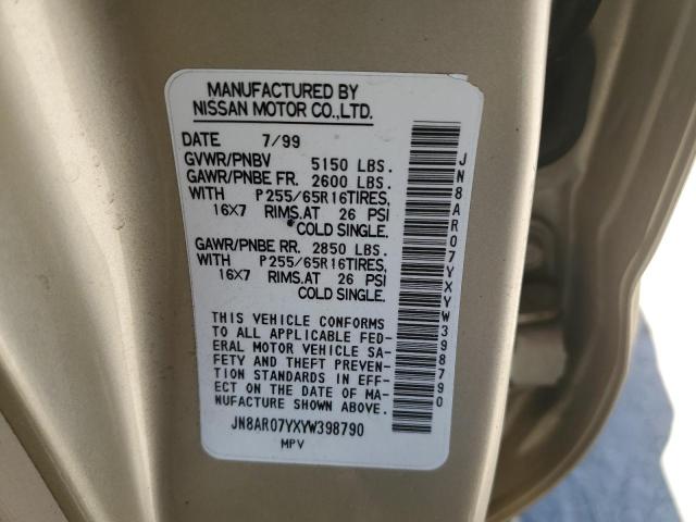 JN8AR07YXYW398790 - 2000 NISSAN PATHFINDER LE 金色 照片 13