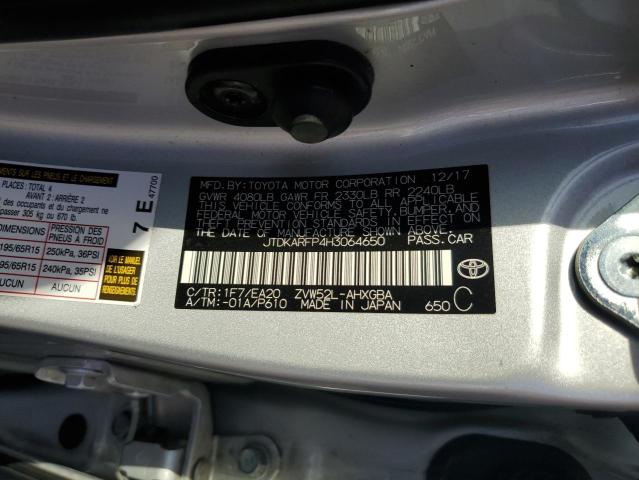 JTDKARFP4H3064650 - 2017 TOYOTA PRIUS PRIM ვერცხლისფერი ფოტო 12