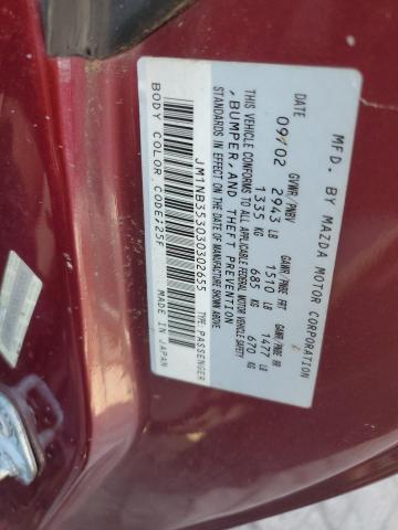 JM1NB353030302655 - 2003 MAZDA MX-5 MIATA BASE MAROON photo 12