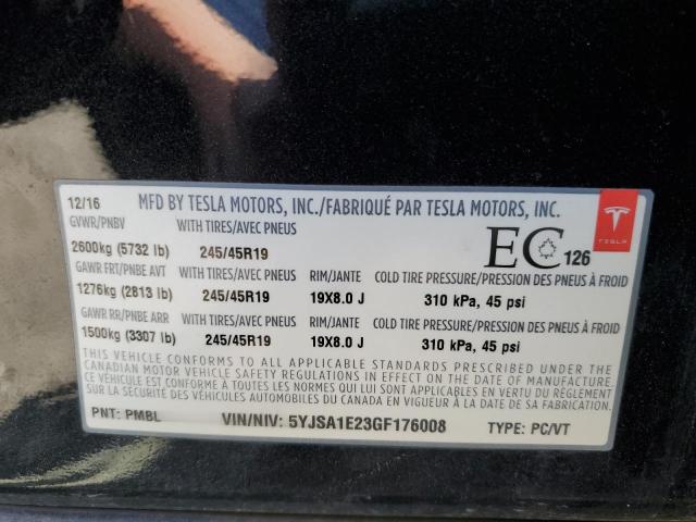 5YJSA1E23GF176008 - 2016 TESLA MODEL S შავი ფოტო 12