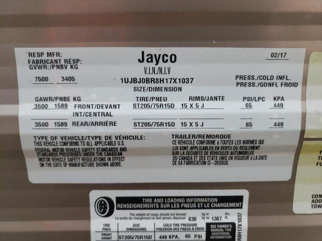 1UJBJ0BR8H17X1037 - 2017 JAYCO JAY FLIGHT WHITE photo 10