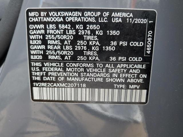 1V2RE2CAXMC207118 - 2021 VOLKSWAGEN ATLAS CROS SE GRAY photo 13