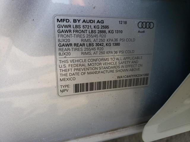 WA1C4AFYXK2041080 - 2019 AUDI SQ5 PRESTIGE SILVER photo 12