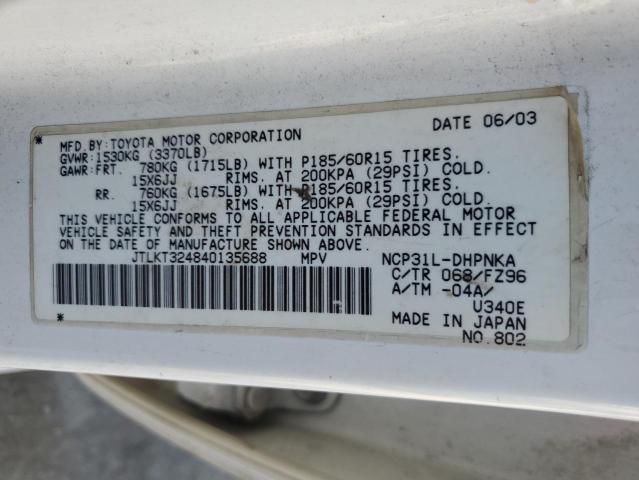 JTLKT324840135688 - 2004 TOYOTA SCION XB 白色 照片 12