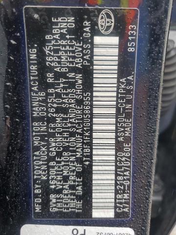 4T1BF1FK1GU586955 - 2016 TOYOTA CAMRY LE BLACK photo 13