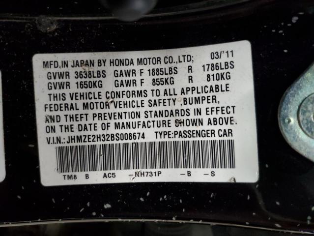 JHMZE2H32BS008674 - 2011 HONDA INSIGHT BLACK photo 13