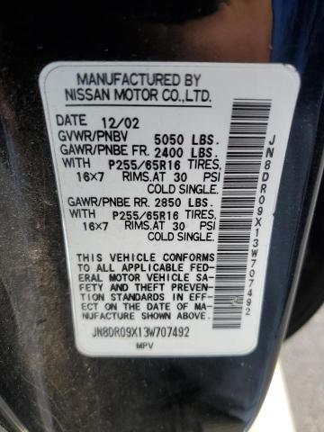 JN8DR09X13W707492 - 2003 NISSAN PATHFINDER LE შავი ფოტო 13