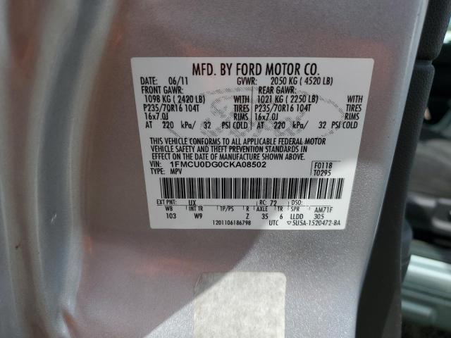 1FMCU0DG0CKA08502 - 2012 FORD ESCAPE XLT SILVER photo 13