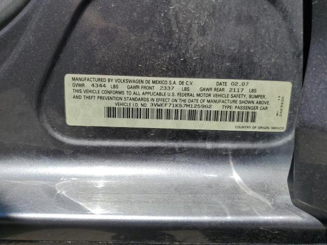 3VWEF71K57M125982 - 2007 VOLKSWAGEN JETTA WOLFSBURG 灰色 照片 12