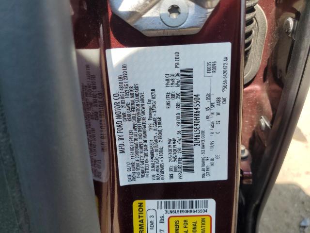 3LN6L5E90HR645504 - 2017 LINCOLN MKZ RESERVE BURGUNDY photo 12