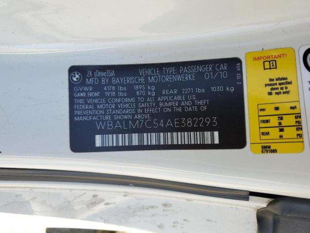 WBALM7C54AE382293 - 2010 BMW Z4 SDRIVE35I WHITE photo 12