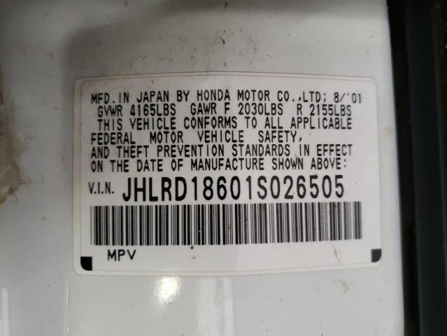 JHLRD18601S026505 - 2001 HONDA CR-V EX WHITE photo 12